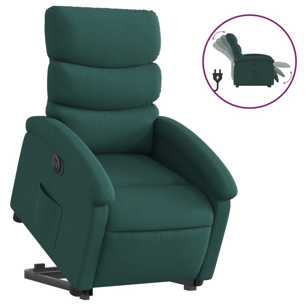 vidaXL Fotoliu electric rabatabil cu ridicare, verde închis, textil