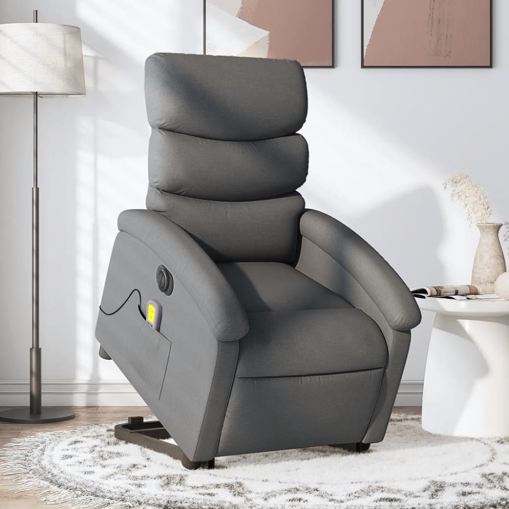 vidaXL Fotoliu electric masaj rabatabil cu ridicare, gri închis textil