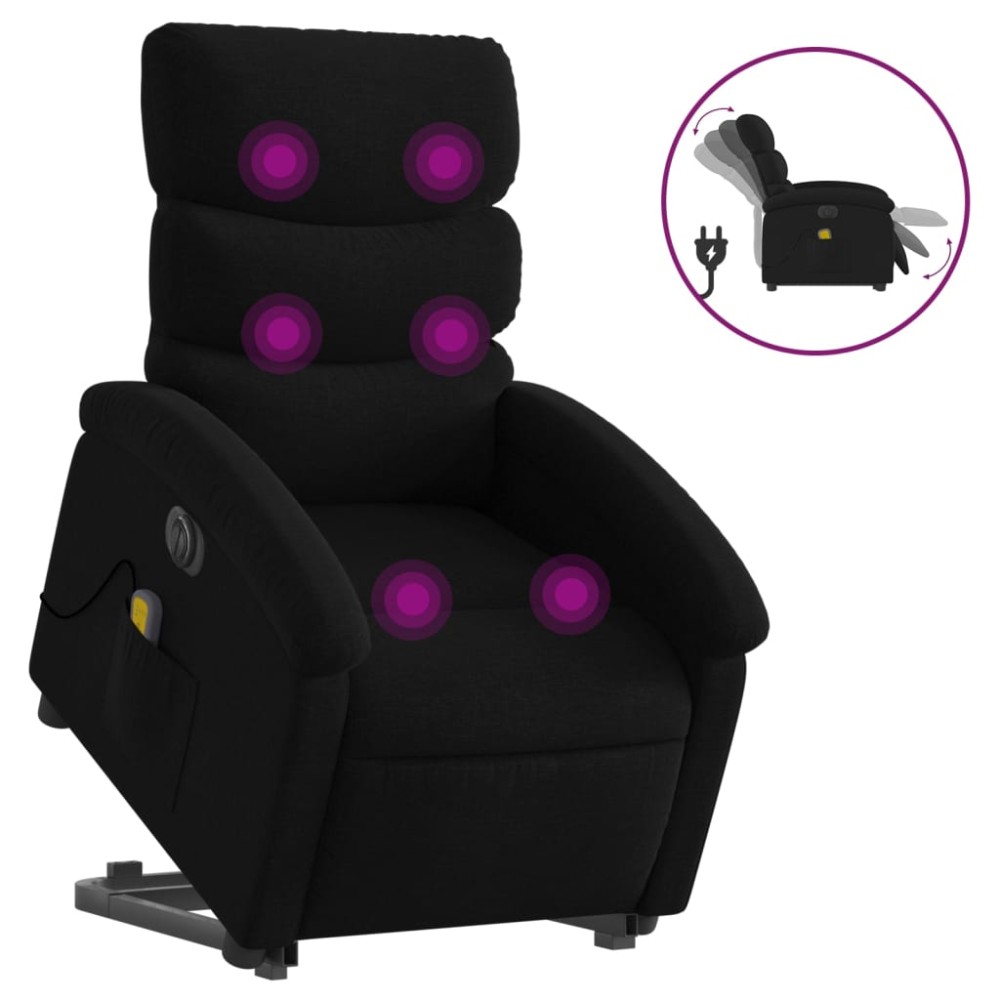 vidaXL Fotoliu electric de masaj rabatabil cu ridicare, negru, textil