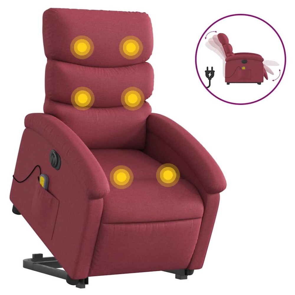 vidaXL Fotoliu de masaj electric rabatabil cu ridicare roșu vin textil