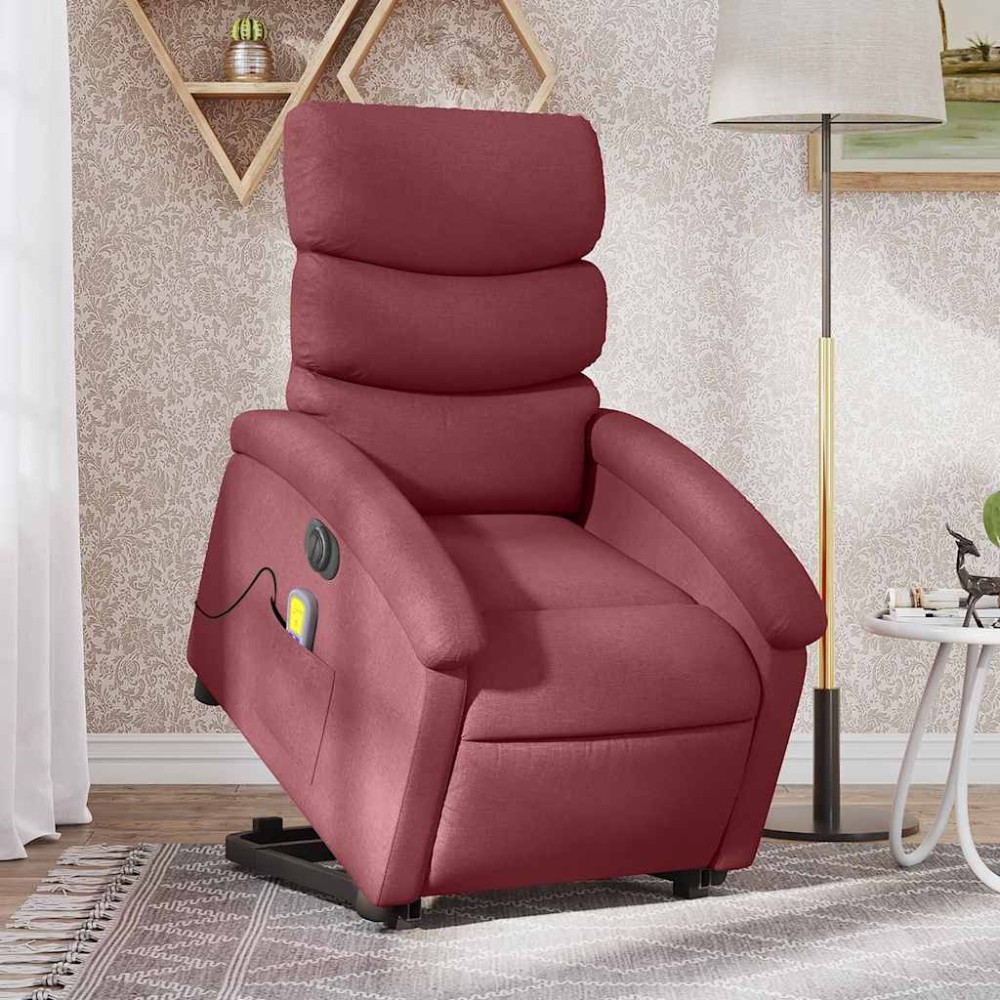 vidaXL Fotoliu de masaj electric rabatabil cu ridicare roșu vin textil