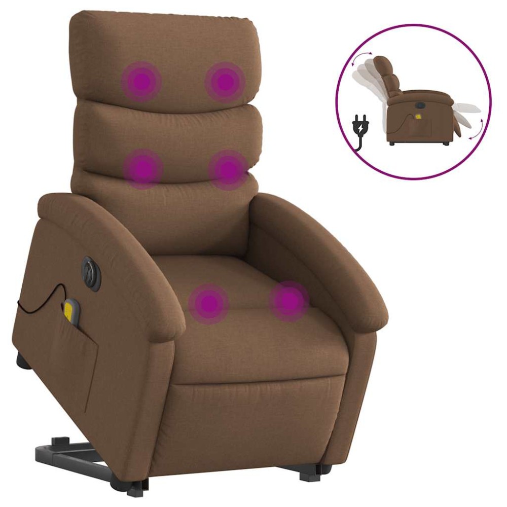 vidaXL Fotoliu electric de masaj rabatabil cu ridicare, maro, textil