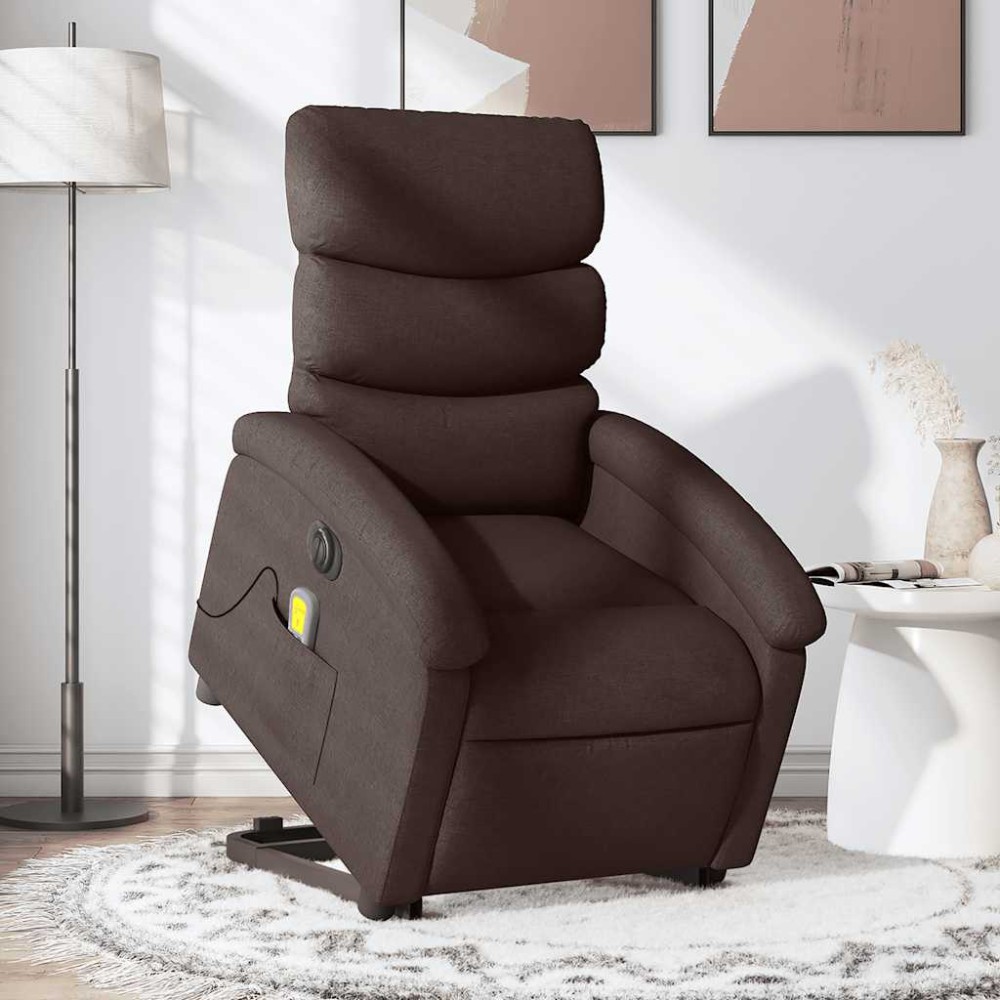 vidaXL Fotoliu electric masaj rabatabil cu ridicare maro închis textil