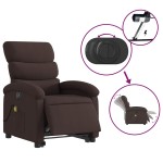 vidaXL Fotoliu electric masaj rabatabil cu ridicare maro închis textil vidaXL Fotoliu electric masaj rabatabil cu ridicare maro închis textil