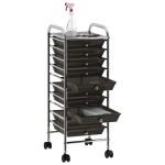 vidaXL Cărucior de depozitare mobil cu 10 sertare, negru, plastic vidaXL Cărucior de depozitare mobil cu 10 sertare, negru, plastic