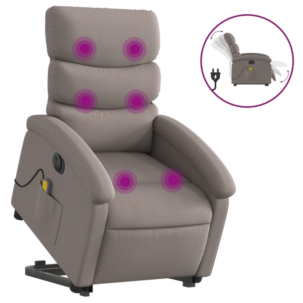 vidaXL Fotoliu electric masaj rabatabil cu ridicare, gri taupe, textil