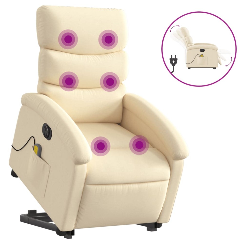 vidaXL Fotoliu electric de masaj rabatabil cu ridicare, crem, textil