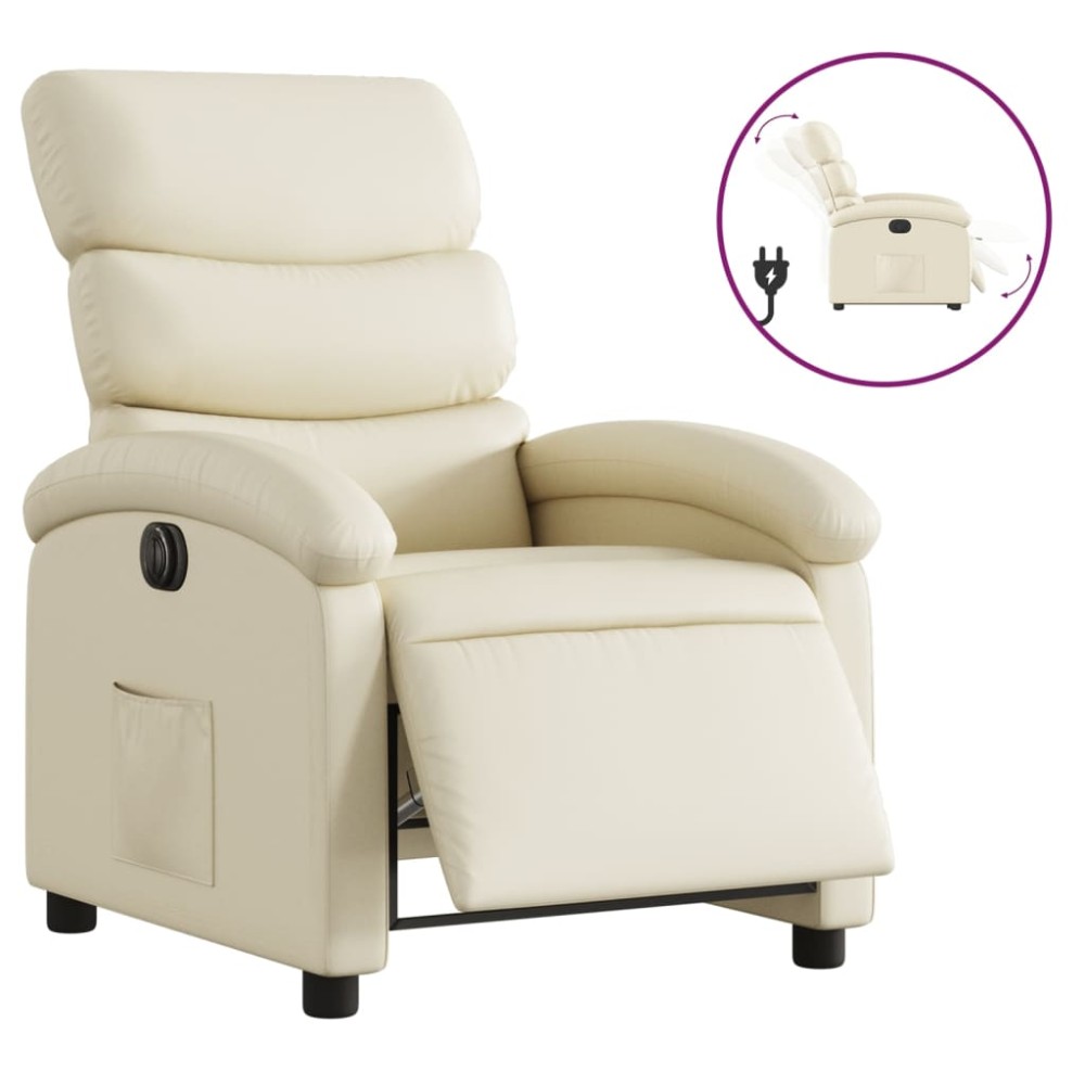 vidaXL Fotoliu rabatabil electric, crem, piele ecologică