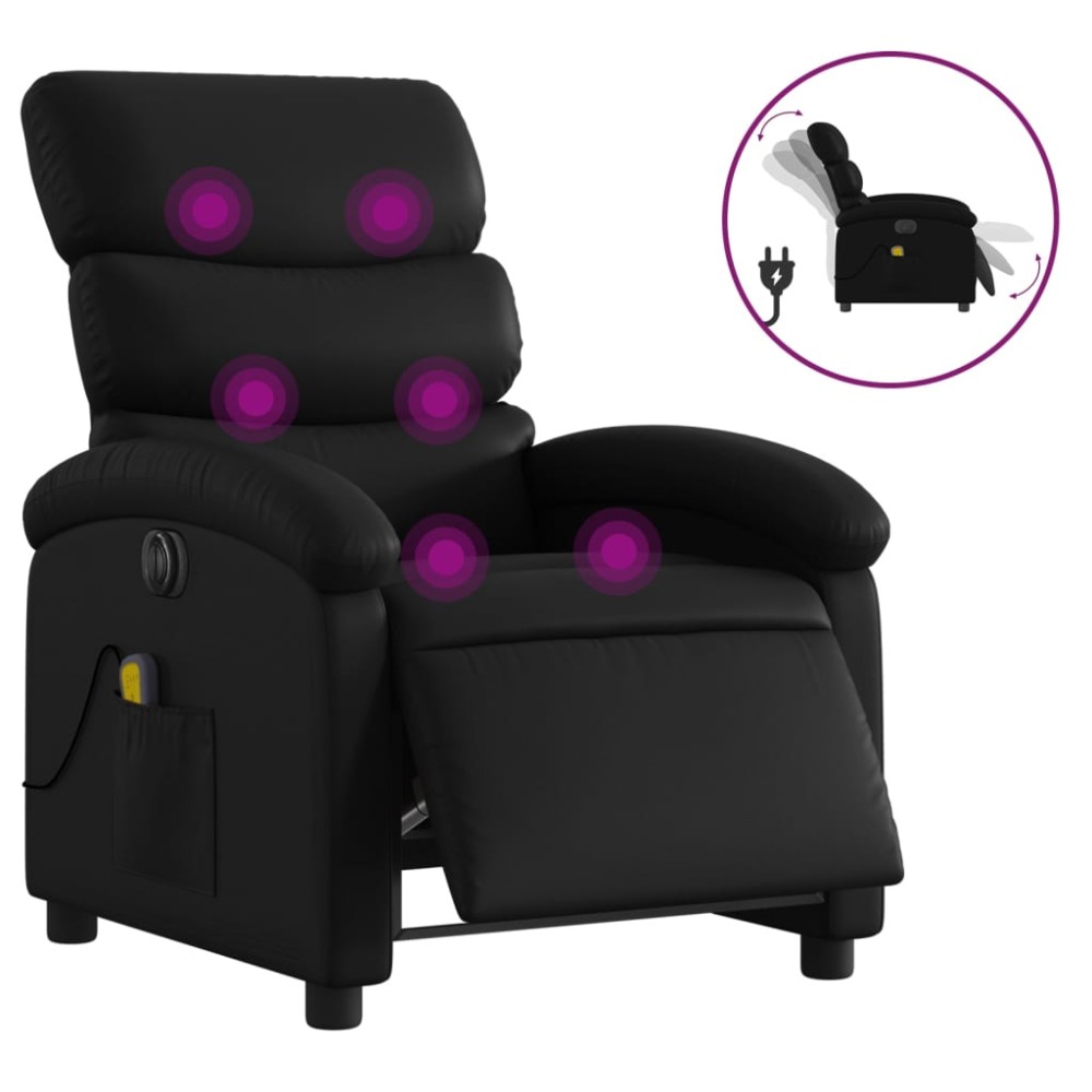 vidaXL Fotoliu electric de masaj rabatabil, negru, piele ecologică