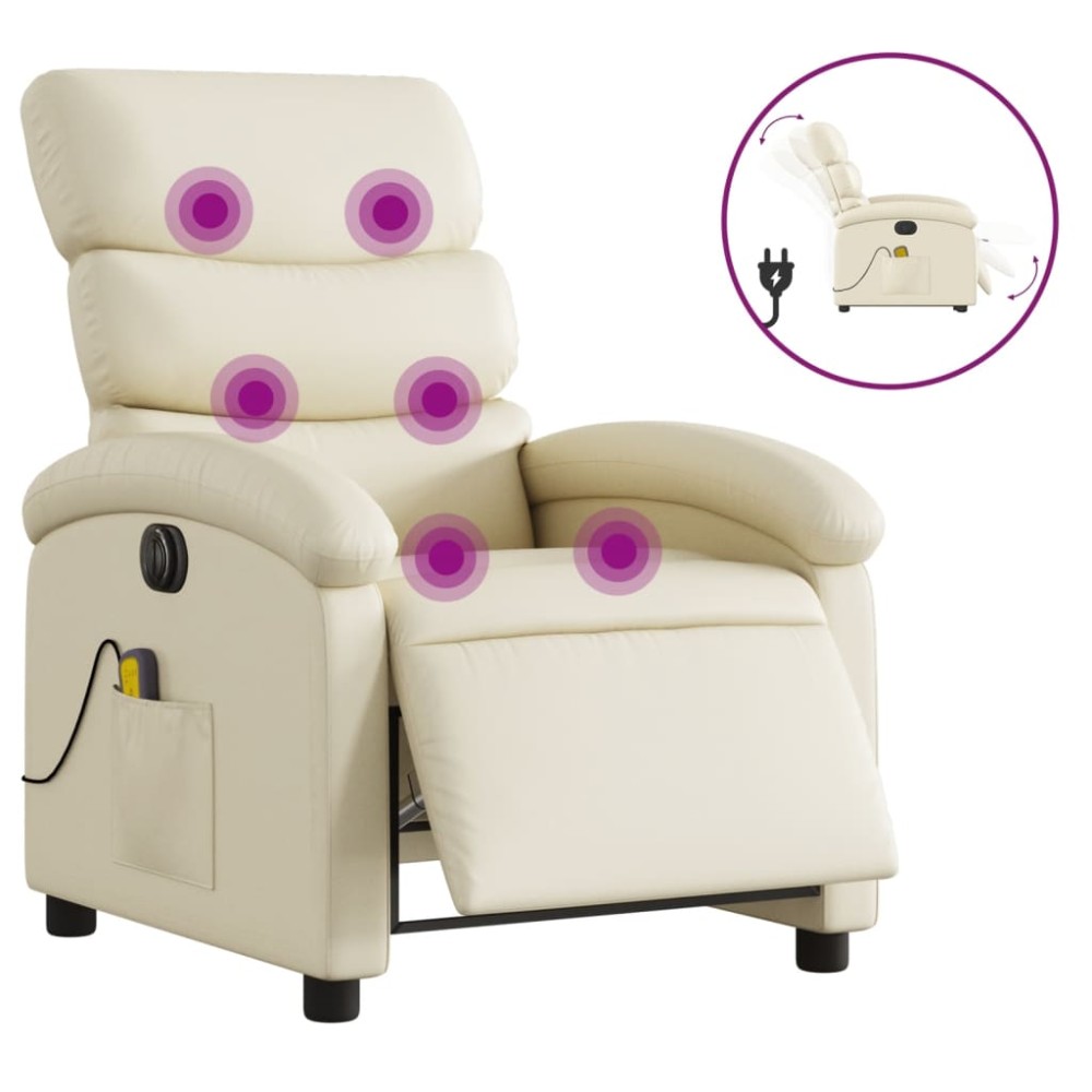 vidaXL Fotoliu electric de masaj rabatabil, crem, piele ecologică