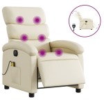 vidaXL Fotoliu electric de masaj rabatabil, crem, piele ecologică