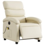 vidaXL Fotoliu electric de masaj rabatabil, crem, piele ecologică