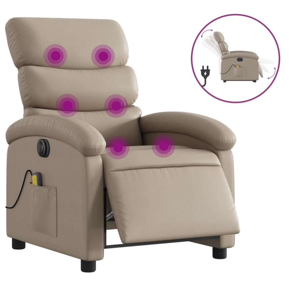 vidaXL Fotoliu electric masaj rabatabil, cappuccino, piele ecologică