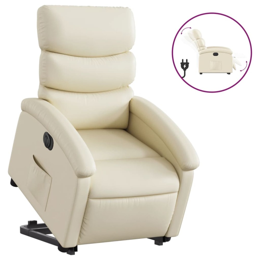 vidaXL Fotoliu rabatabil electric cu ridicare, crem, piele ecologică