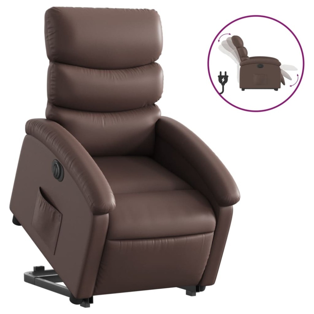 vidaXL Fotoliu rabatabil electric cu ridicare, maro, piele ecologică