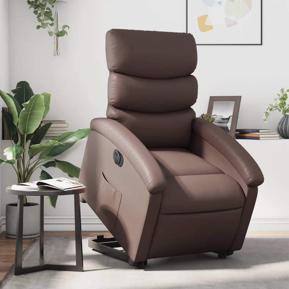 vidaXL Fotoliu rabatabil electric cu ridicare, maro, piele ecologică
