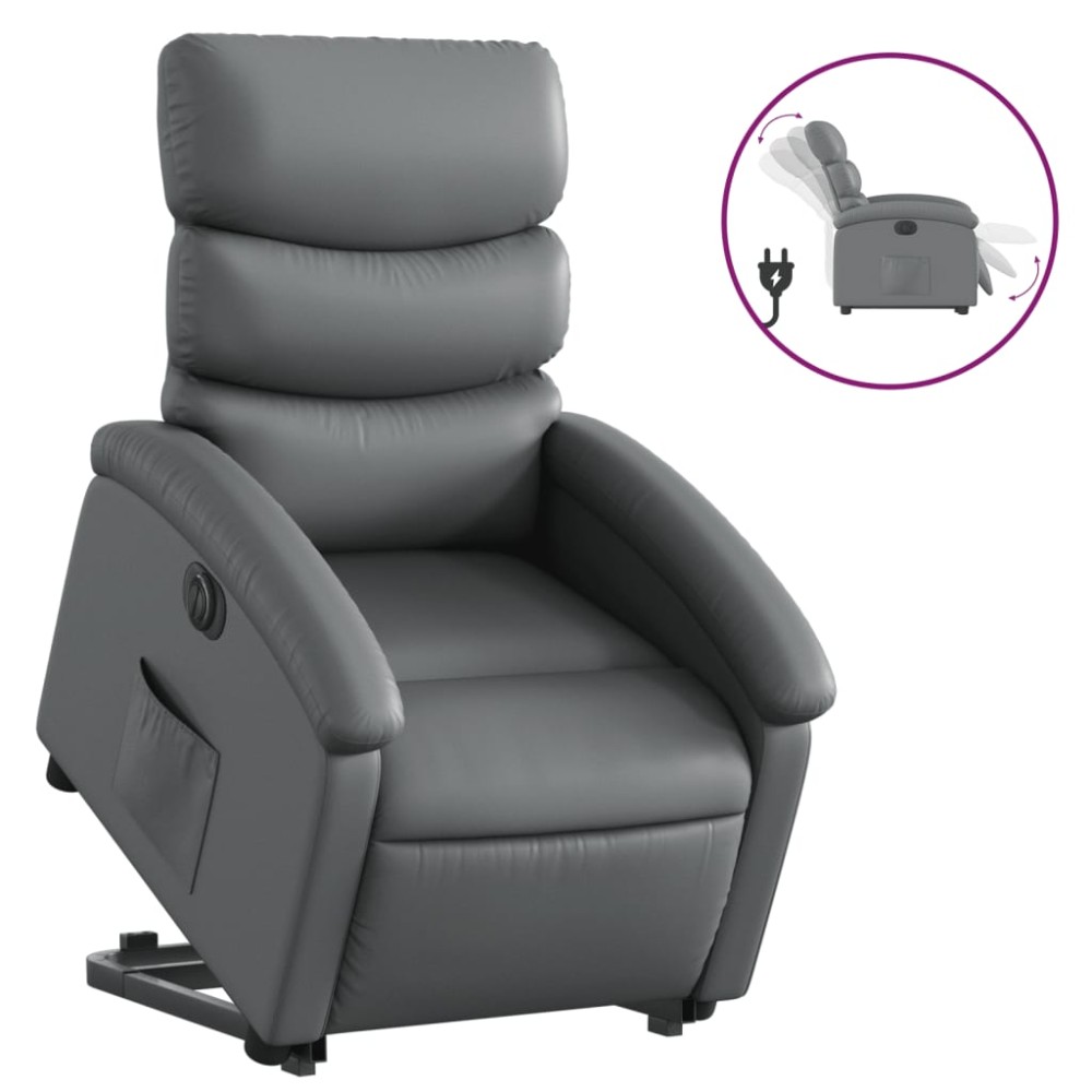 vidaXL Fotoliu rabatabil electric cu ridicare, gri, piele ecologică