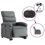 vidaXL Fotoliu masaj rabatabil electric cu ridicare, gri, piele eco