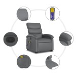 vidaXL Fotoliu masaj rabatabil electric cu ridicare, gri, piele eco