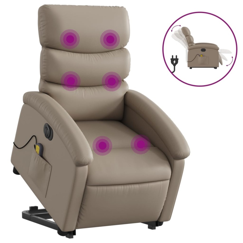 vidaXL Fotoliu electric masaj rabatabil cu ridicare, cappuccino