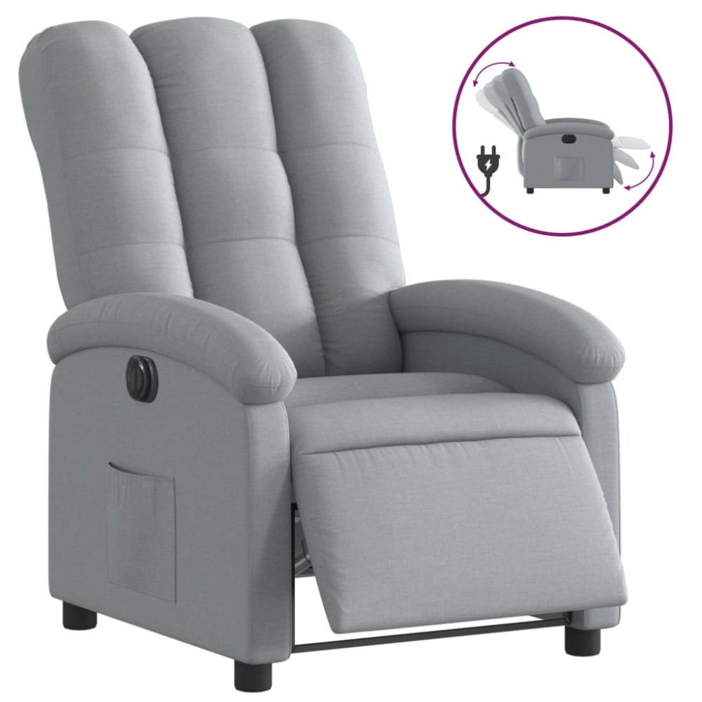 vidaXL Fotoliu rabatabil electric, gri deschis, textil