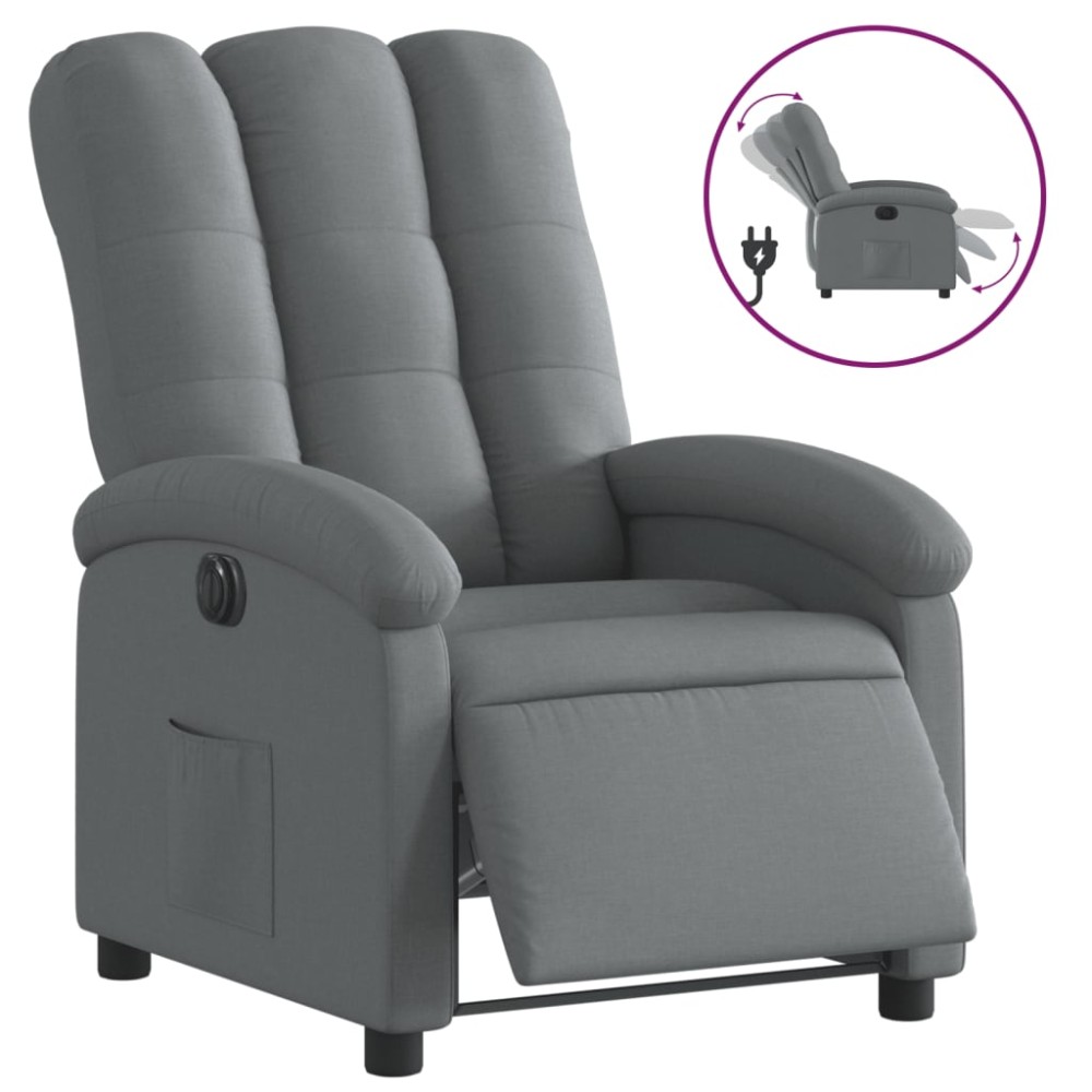 vidaXL Fotoliu rabatabil electric, gri închis, material textil