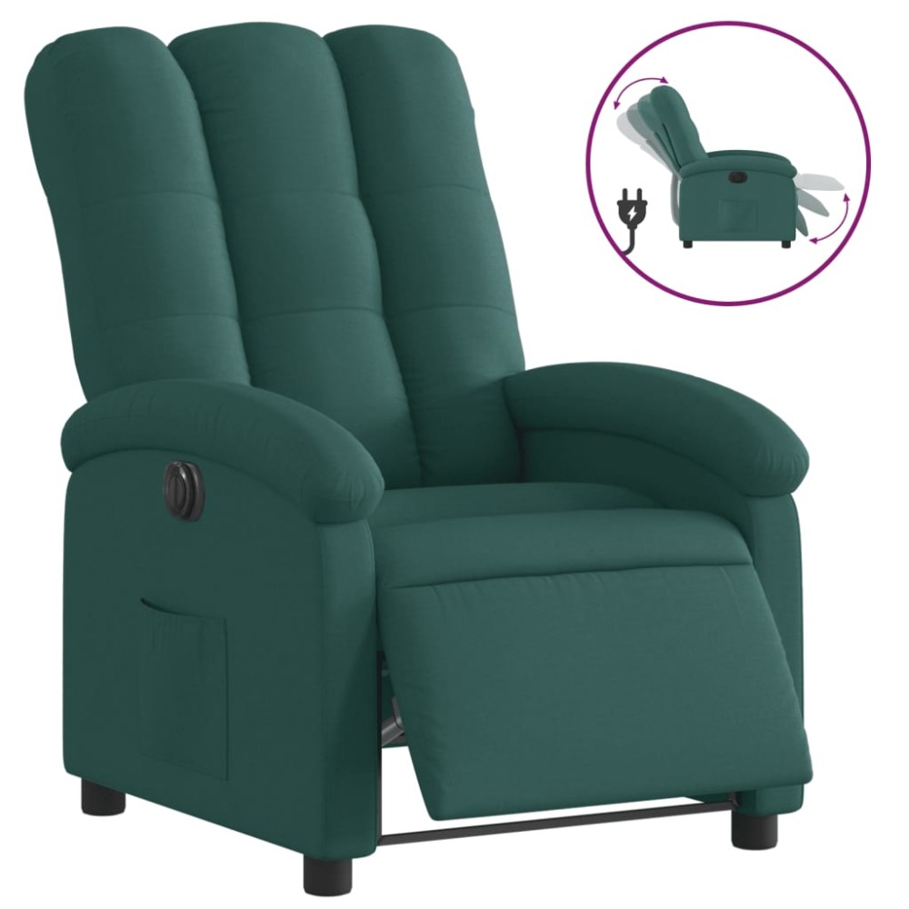 vidaXL Fotoliu rabatabil electric, verde închis, material textil