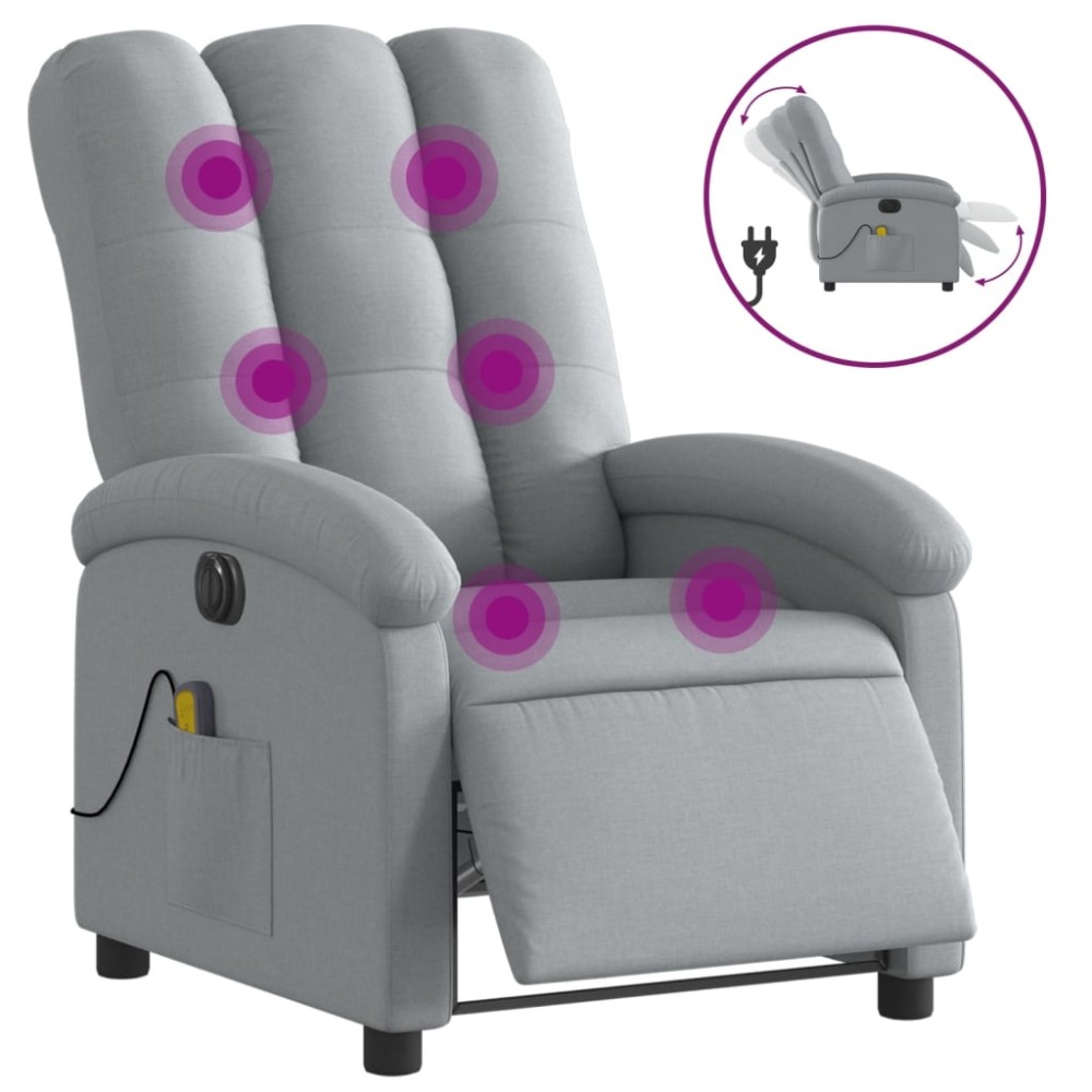 vidaXL Fotoliu electric de masaj rabatabil, gri deschis, microfibră