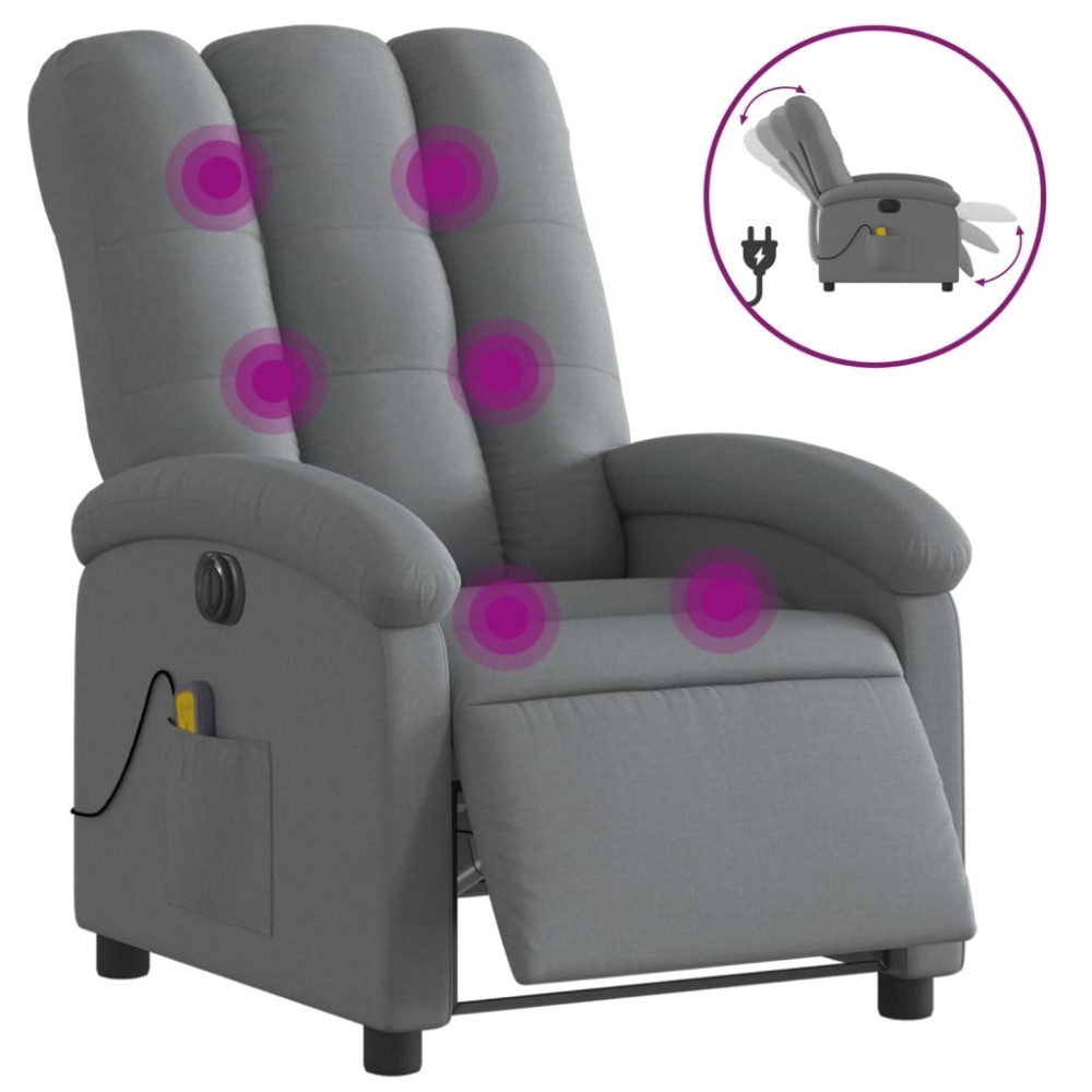 vidaXL Fotoliu electric de masaj rabatabil, gri închis, textil