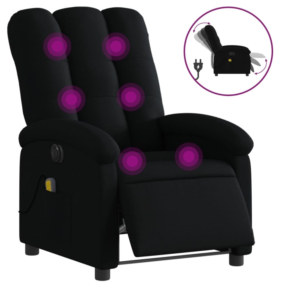 vidaXL Fotoliu electric de masaj rabatabil, negru, textil