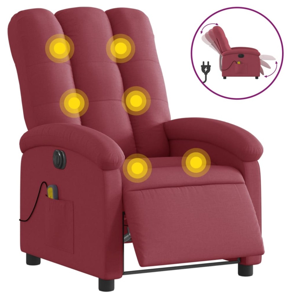vidaXL Fotoliu electric de masaj rabatabil, roșu vin, textil