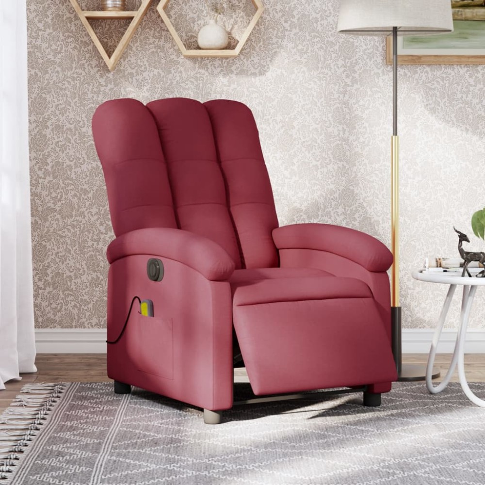 vidaXL Fotoliu electric de masaj rabatabil, roșu vin, textil