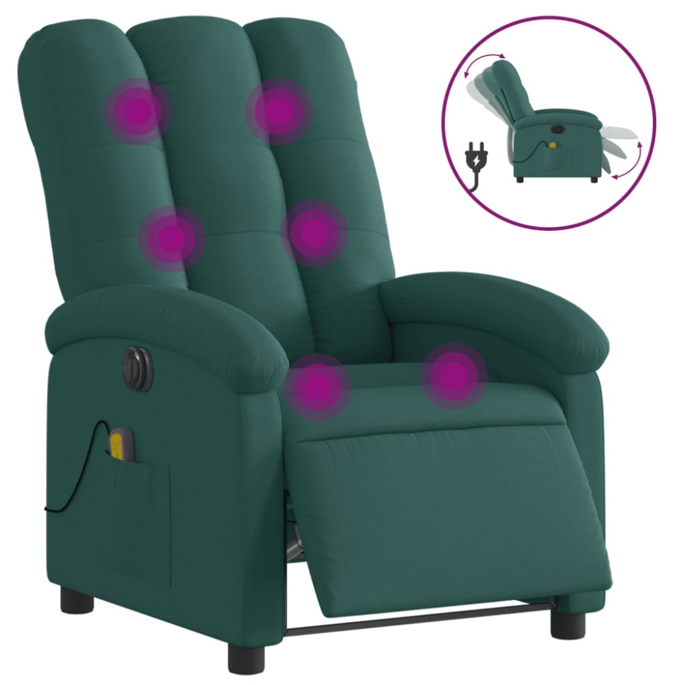 vidaXL Fotoliu electric de masaj rabatabil, verde închis, textil