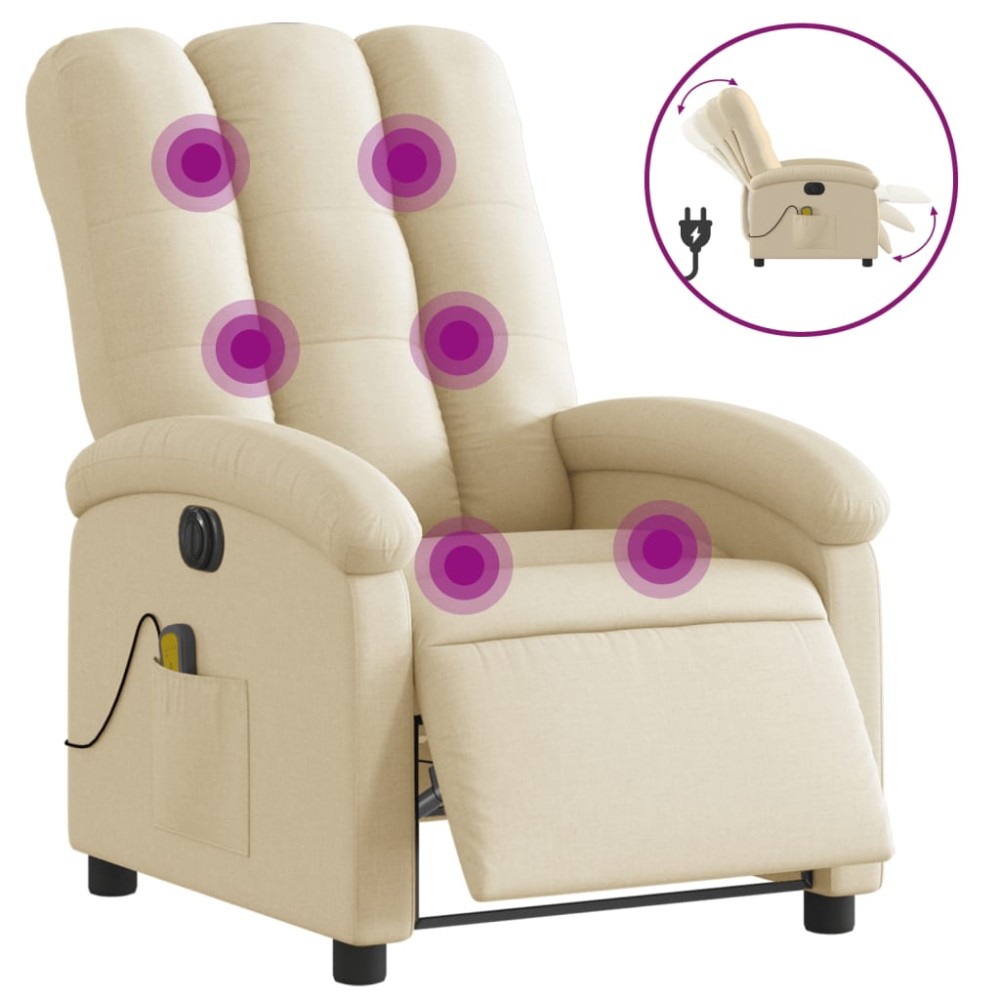 vidaXL Fotoliu electric de masaj rabatabil, crem, textil
