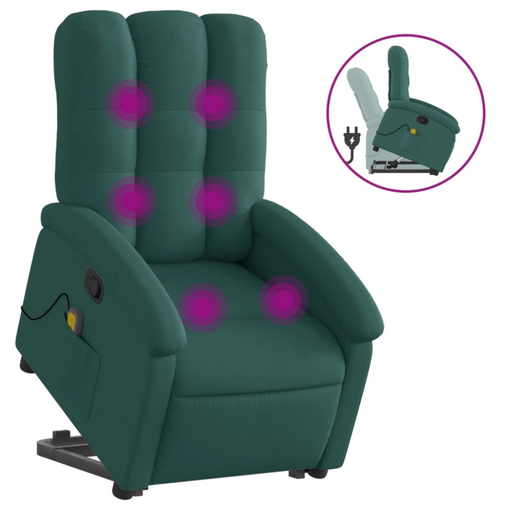 vidaXL Fotoliu rabatabil de masaj, cu ridicare, verde închis, textil