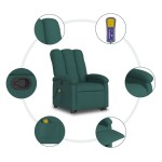 vidaXL Fotoliu rabatabil de masaj, cu ridicare, verde închis, textil
