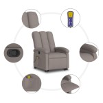 vidaXL Fotoliu rabatabil de masaj cu ridicare, gri taupe, textil