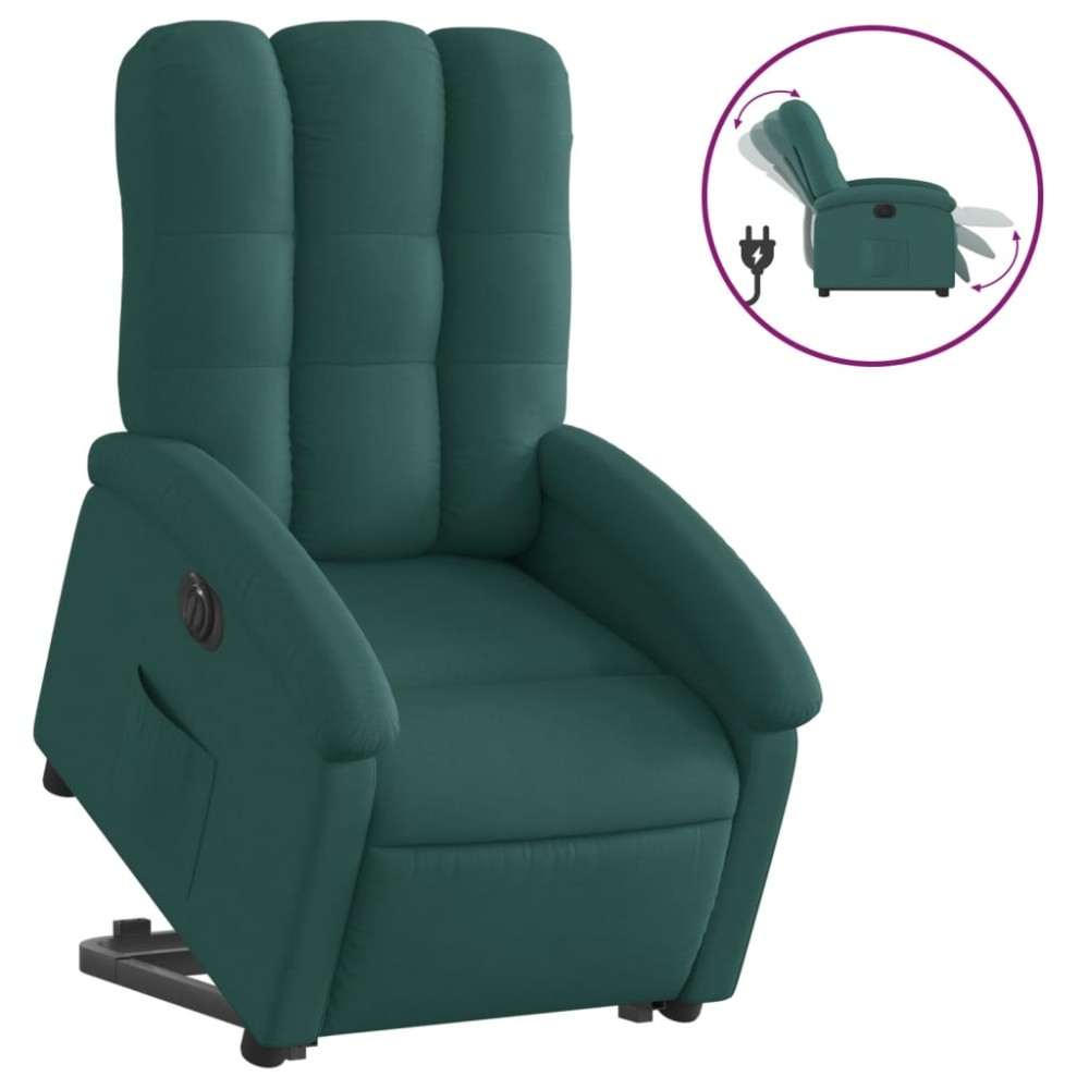 vidaXL Fotoliu electric rabatabil cu ridicare, verde închis, textil