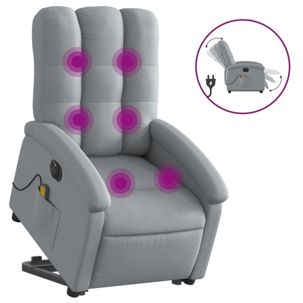 vidaXL Fotoliu electric masaj rabatabil cu ridicare, gri închis textil