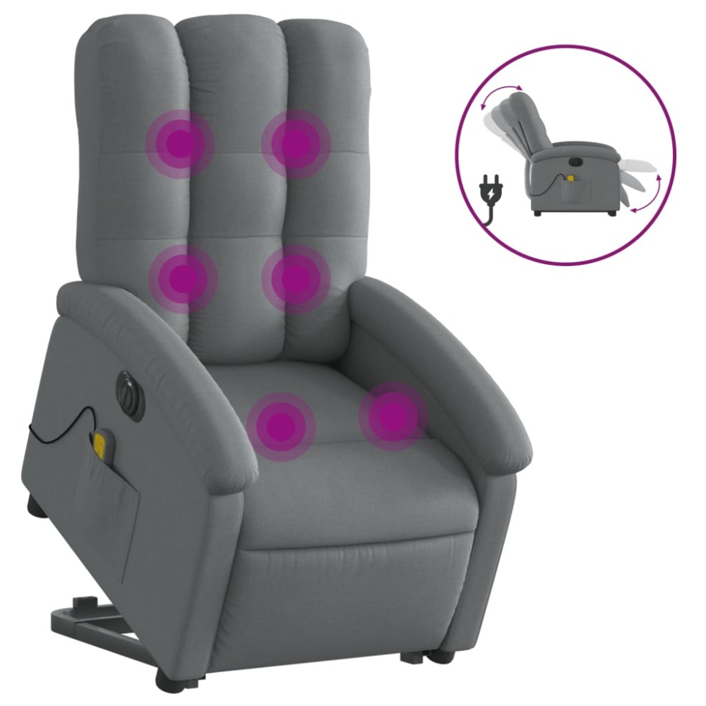 vidaXL Fotoliu electric masaj rabatabil cu ridicare, gri închis textil