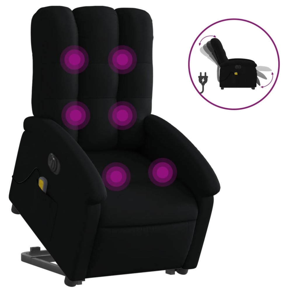 vidaXL Fotoliu electric de masaj rabatabil cu ridicare, negru, textil