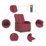 vidaXL Fotoliu de masaj electric rabatabil cu ridicare roșu vin textil vidaXL Fotoliu de masaj electric rabatabil cu ridicare roșu vin textil
