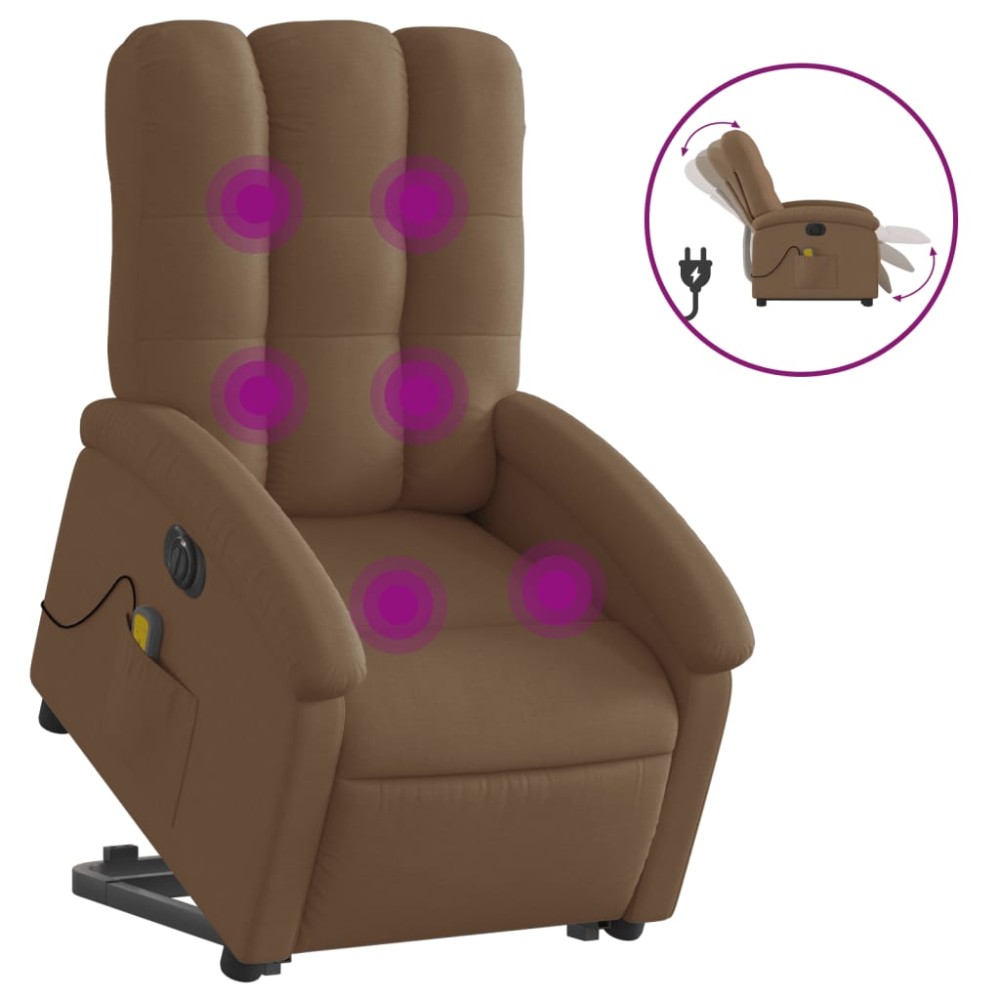 vidaXL Fotoliu electric de masaj rabatabil cu ridicare, maro, textil