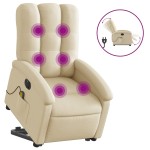 vidaXL Fotoliu electric de masaj rabatabil cu ridicare, crem, textil vidaXL Fotoliu electric de masaj rabatabil cu ridicare, crem, textil