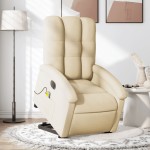 vidaXL Fotoliu electric de masaj rabatabil cu ridicare, crem, textil vidaXL Fotoliu electric de masaj rabatabil cu ridicare, crem, textil