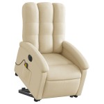 vidaXL Fotoliu electric de masaj rabatabil cu ridicare, crem, textil vidaXL Fotoliu electric de masaj rabatabil cu ridicare, crem, textil