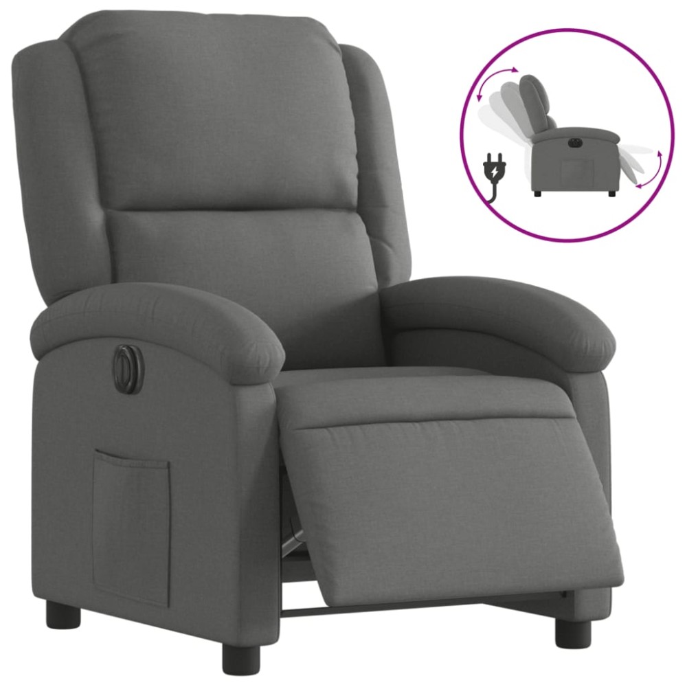 vidaXL Fotoliu rabatabil electric, gri închis, material textil