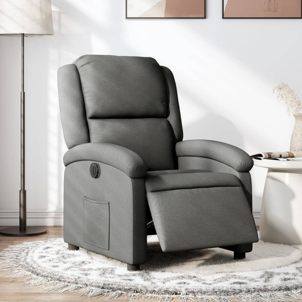 vidaXL Fotoliu rabatabil electric, gri închis, material textil