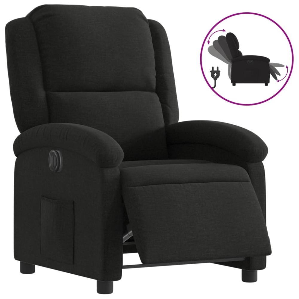 vidaXL Fotoliu rabatabil electric, negru, material textil