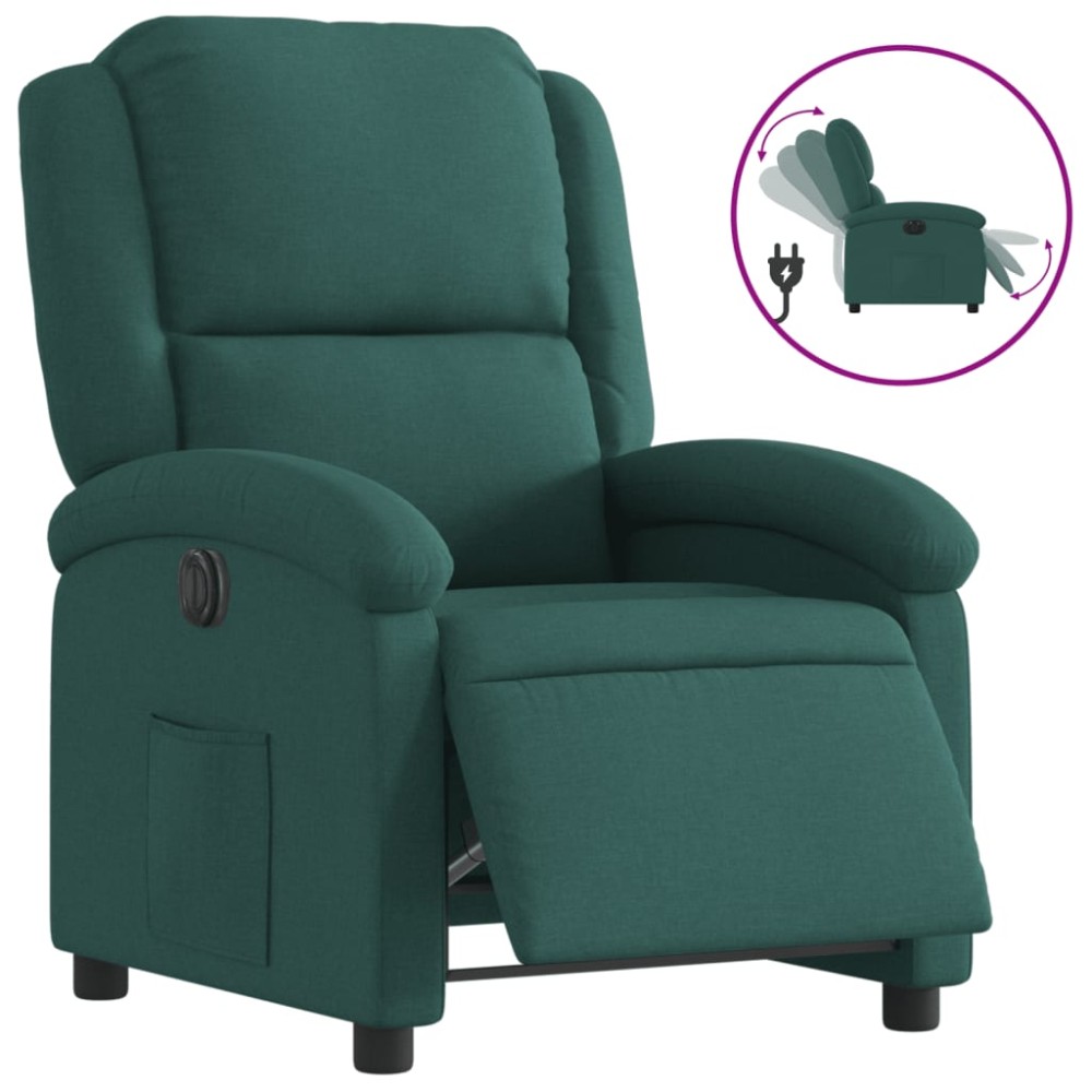 vidaXL Fotoliu rabatabil electric, verde închis, material textil